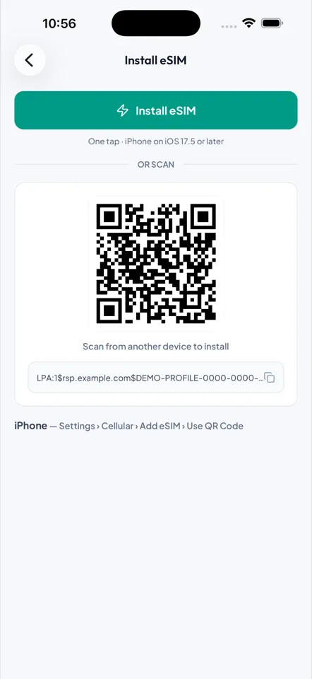 Install screen in the Vayufly app with a one-tap install button and a QR code